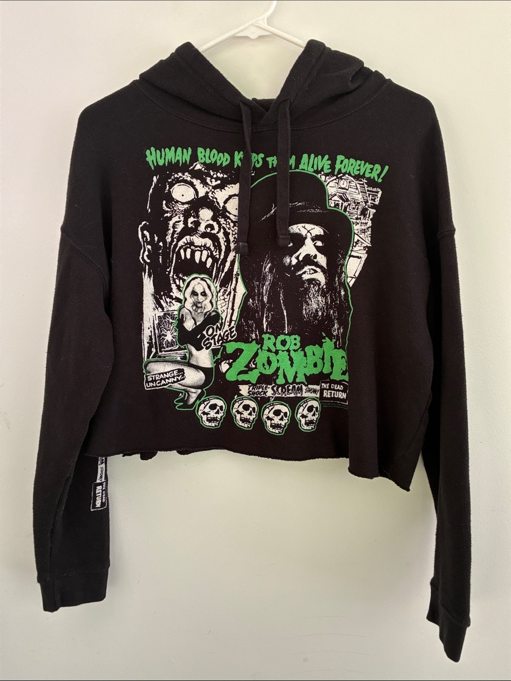 Black Cropped Womens Rob Zombie Triple Shock Scream Show Hoodie M